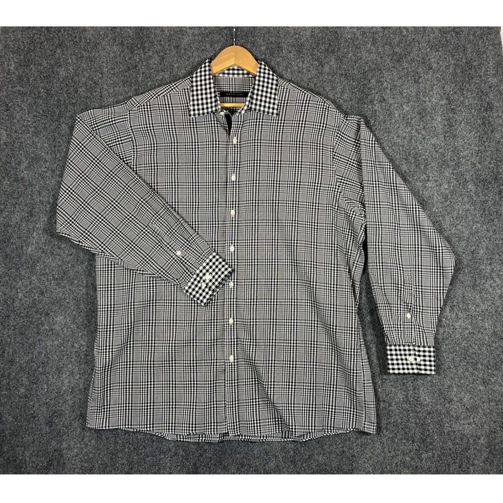 Sean John Mens Black White Plaid Button Down Shirt Long Sleeve Gingham Trim XL